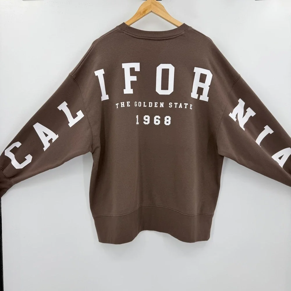 Wild Fable California Golden State Oversized Sweatshirt Brown XL Thumbholes - Picture 2 of 7